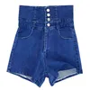 3224 shorts denim Calças casuais da moda coreana Mostrar calças finas bandagem super cintura alta calças de pernas largas 210507