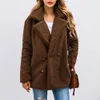 Kadınlar Moda Kruvaze Teddy Mont Zarif Faux Kürk Ceketler Kadın Rahat Sıcak Yumuşak Peluş Peloz Peller ile Pockets 210518