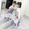 Teen Girls Summer Clothing Cartoon Outfits Tshirt + Mesh Kjol Teenage Kläder för barn 210527