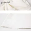 Yitimuceng White Dresses Women Summer Folds Bow High Waist Puff Sleeve V-Neck A-Line Korean Fashion Elegant Midi Dress 210601