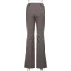 Allneon Indie Estetyka Niska Talia Brown Spodnie Y2K Streetwear Vintage Slim Flare Spodnie 90. Moda Stroje Casual Długie Spodnie X0629