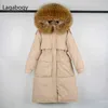 Lagabogy Large Real Raccoon Fur Long Down Parka Women Winter 90% White Duck Down Coat Super Thicken Warm Puffer Jacket Snow 211130