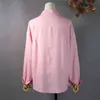 Casual lange mouwen plus size blouse vrouwen herfst losse vest dames tops roze plaid single-breasted shirt 10966 210427