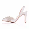 Wysokie obcasy damskie buty u stóp butów kryształowe buty ślubne światło luksusowe białe sandały slingback3034050