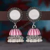 Boucles d'oreilles rétro oxydées pour femmes, en alliage de miroir rond, Jhumka exagéré, bijoux ethniques indiens