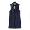 Women's Open Front Long Vest Mandarin Collar Waistcoat Cardigan Blazer Sleeveless Jacket Outfit Women Long Business Suit Vests