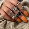 Punk Snake Gothic Silver Color Finger Ring Set 6PCS For Women Heart Butterfly Wing Angel Wings Cupid Charms Rings Jewelry G1125