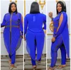 Women Fashion Two Piece Pants Sets Long Sleeve Lapel Neck Crystal Beading Jacket Top and Skinny Pants Plus Size African Womens Set Suits JN1