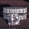 Lyxig Real 925 Sterling Silver Ovala Princess Cut Bröllop Ring Set för Kvinnor Förlovningsband Eternity Smycken Zirconia R4975 P0818