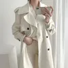 Women's Trench Coats Women's YIZZHOY Autumn Loose Fit Double Breasted Turn Down Collar Windbreaker Outwear Women Chic White Long Coat