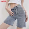 Tangada Dames Hoge Taille Massief Wit Denim Shorts Rits Zakken Vrouwelijke Retro Basis Casual Shorts Pantalones 2QI1 210609