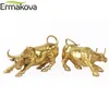ERMAKOVA Wall Street Golden Fierce Bull OX Figurine Sculpture Charging Stock Market Bull Statue Home Office Decor Gift 210727