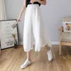 Spring Summer Arrival Ladies Solid High Waist Wide Leg Pants Women Casual Chiffon Loose Fake Two Piece 210430