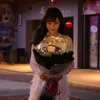 Couronnes de fleurs décoratives 2021 cadeau Saint Valentin pour petite amie en bouquet de roses artificielles et séchées fleur LED Ballon fête d'anniversaire W