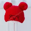 Симпатичные медведь Baby Beanie Hats Зима Двойной Помпам Детская Трикотажная Шляпа для Новорожденного Младенца Сплошной Цвет Мягкий Теплый Мальчик Девушка Капюшон