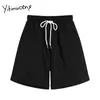 Yitimuceng femmes Shorts poches taille élastique vêtements de sport décontractés droite été unicolore blanc gris noir mode 210601