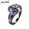 Wedding Rings JUNXIN Female Purple Oval Ring Fashion White Black Gold Filled Jewelry Vintage For Women Birthday Stone Gifts8712666