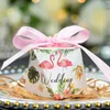 Geschenkpapier 20 Stück Hochzeit Party Geschenkboxen Flamingo Süßigkeiten behandeln Schokoladenschachtel mit Bändern Diamantform Grüner Waldstil