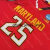 2020 New Maryland Terrapins Statisse College Basketball Jersey NCAA 25 Jalen Smith Noir Rouge Noir Toutes les hommes cousu et broderie