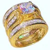 Lyx 14K guldfylld ring smycken kvadrat topaz cz simulerade diamant ädelsten ringar uppsättning cocktail bröllop bandring för kvinnor 3in1