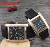 Rose Gold Men Watch Gentalmen Luxury Roman Watches Women Fashion Wristwatch Leather Square Dial Female Relogio Montre Male Clock2835