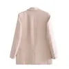 Femmes élégantes Solid Beige Blazer à manches longues Mode Dames Poche Casual Femme Cardigan Filles Chic Costumes 210527