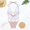 Sexy Badeanzug Frauen Pailletten Quaste Bademode Weibliche V-ausschnitt Push Up Monokini Backless Badeanzug Sommer Strand Tragen 210521