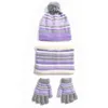 Enfants hiver tricot 3 pièces bonnet chapeau écharpe gants ensemble contraste couleur rayé épais peluche doublé pompon crâne cache-cou