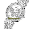 MISSFOX éternité 2030 Loisirs Mode Dame Montres CZ Diamants Incrustation Motif Papillon Cadran Mouvement À Quartz Montre Femme Boîtier En Alliage Diamant Bracelet En Or