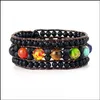 Charm Bransoletki Biżuteria Mankiet Onyx Lava Stone 7 Chakra Leather Wrap Handmade Bohemia Bransoletka Drop C19041601 Drop Dostawa 2021 1dufz