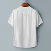 Men's Casual Shirts Men Short Sleeve Linen Collarless Soft Dress Loose Holiday Top Tee Work Shirt Striped290G