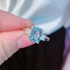 Fashion blue crystal aquamarine topaz gemstones diamonds rings for women white gold silver color jewelry bague bijoux gifts