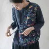 Johanature женщины китайский стиль рубашки пэчворк цвет блузки Ramie стенд семь рукав топы весна винтажные свободные рубашки 210521