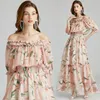 Womens Lange Jurk Off-Shoulder Printed Maxi Jurk Zomer Strapless Jurken High-End Sexy Lady Jurkens Party Holiday Jurken