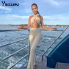 Yiallen sexig ihålig ut bandage camisole byxor två styck set kvinnor 2021 sommar fest semester strand solid ribb sticka kostym damen y0625