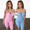 2022 Verão Romper Mulheres Designers Roupas 2021 Jumpsuit Sem Mangas Slim Tie Tintura Slim Sports Shorts V-Pescoço Azul Sexy Club Wear