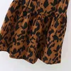 Summer Women Leopard Print Cross V Neck Wrap Midi Dress Female Short Sleeve Clothes Casual Lady Loose Vestido D7531 210430