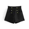 Mulher Bermuda Shorts Front Botão Alto Cintura Preto Bottoms Zipper Streetwear Pé largo 210421