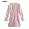 KLKXMYT ZAドレス女性シックなファッション折りたたみデザインミニジャケットビンテージ長袖女性ES Vestidos Mujer 210527