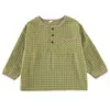 Korean style children Casual Plaid Shirts boys and girls Cotton Loose Long Sleeve Tops Clothes 210615