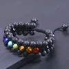 7 Chakra Strands Bracelet Naturel Lave Rock Pierre Perles Bracelets Trois couches Diffuseur D'huile Bracelet Femmes Hommes Yoga Bijoux Cadeau