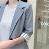 夏の春のオフィスの女性作業服2個セット女性シングルボタンジャケットノッチ付きカラーブレザー+パンツスーツの衣装210513