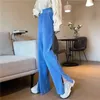 Spring Autumn Corduroy Baggy Pants Women Korean High Waist Slit Wide Leg Fashion Casual Trousers Female 211124