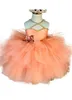 2021 cristais laranja tutu vestidos da menina de flor vestido baile na altura do joelho tule lilttle crianças aniversário pageant vestidos casamento zj5972625773