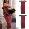 Kayotuas Kvinnor Dress Polka Dot Skriv ut Bag Hip off-the-Shoulder Short Sleeve Bodycon Formal Evening Party Sundress Outfit 210522