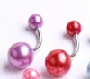 100pcs chirstmas steel bar mixed color belly button ring with pearl ball body jewelry Navel pierce