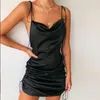 Golden Spaghetti Strap Backless Sexy Suknie Regulowane Damskie Sznurka Ruffled Club Elegancka Vestido Mujer Mini Wrap Hip Dress 210507