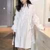 Donna Abiti Stand Lantern Manica Asimmetrica Bianco Asimmetrico Irregolare Allentato Leain Least Tempo libero Donne Coreano Casual Mini Robe 210514