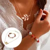 Ohrringe Halskette Minimalistischer Boho-Stil Armband-Set Kristallkugel Roter Kiesblatt-Anhänger LL@17