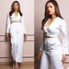 White Women Wedding Pants Suits Summer 2 Pieces Ladies Evening Party Prom Daily Blazer Tuxedos Formal Wear Outfits(Jacket+Pants)